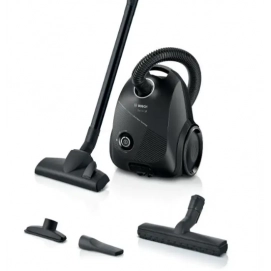 Aspirador con bolsa Bosch BGLS2BA1H, Serie 2, 600W, 80dB, 4 accesorios, bolsa 3.5 litros, 3 ruedas, negro