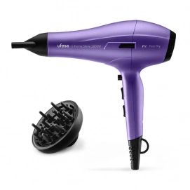 Secador de pelo Ufesa X-Treme Shine, motor AC, 2600W, 2 velocidades, 3 temperaturas, iones, morado