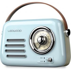 Radio retro vintage portátil Ledwood ALMA, FM, 30W, Bluetooth 5.3, USB, Batería 3.7V, 1500 mAh, azul