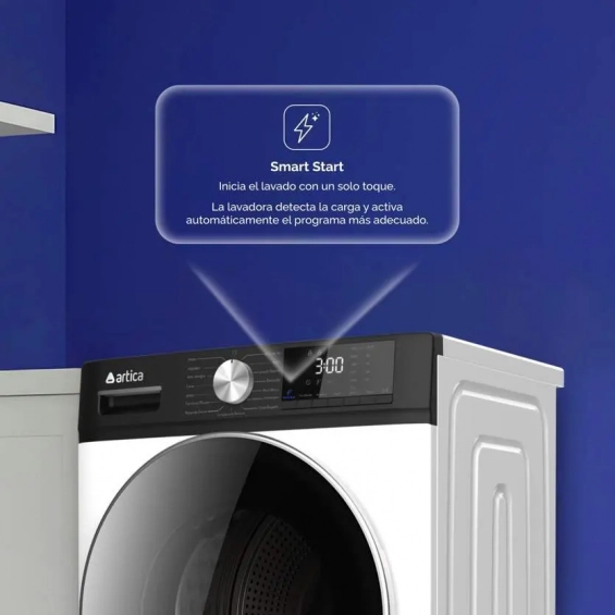 Lavadora Artica AQUAPLUS8AB, 8kg, 1400rpm, clase A-10%, 42 kWh/100 ciclos, 76dB, 15 programas, Vapor,  Inverter, display, luz tambor, blanco y negro - imagen 11