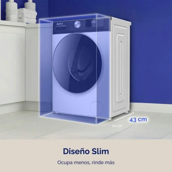 Lavadora Artica AQUAPLUS8AB, 8kg, 1400rpm, clase A-10%, 42 kWh/100 ciclos, 76dB, 15 programas, Vapor,  Inverter, display, luz tambor, blanco y negro - imagen 6