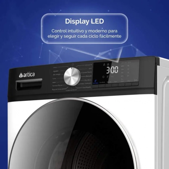 Lavadora Artica AQUAPLUS8AB, 8kg, 1400rpm, clase A-10%, 42 kWh/100 ciclos, 76dB, 15 programas, Vapor,  Inverter, display, luz tambor, blanco y negro - imagen 7