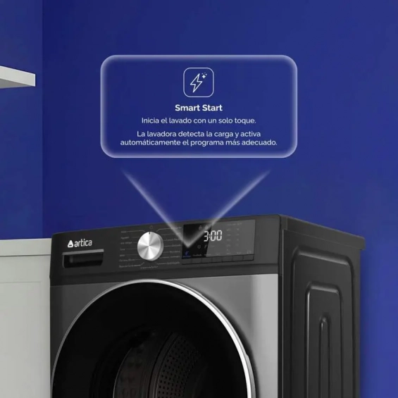 Lavadora Artica AQUAPLUS8AI, 8kg, 1400rpm, clase A-10%, 42 kWh/100 ciclos, 76dB, 15 programas, Vapor,  Inverter, display, luz tambor, gris grafito - imagen 11