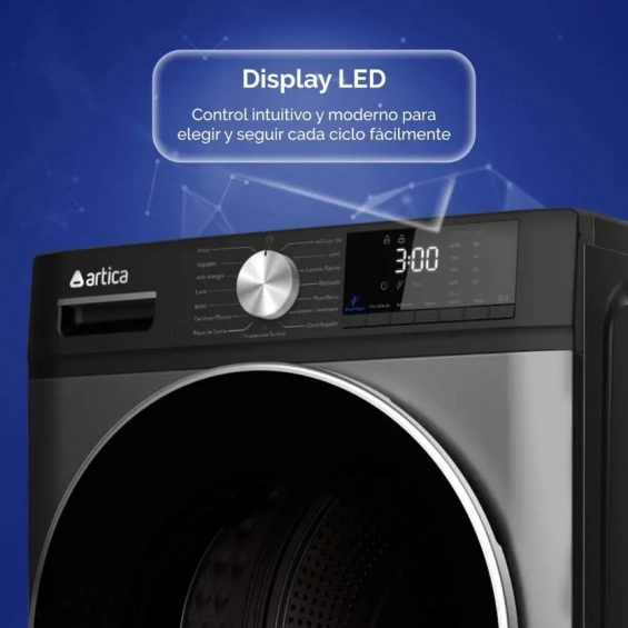Lavadora Artica AQUAPLUS8AI, 8kg, 1400rpm, clase A-10%, 42 kWh/100 ciclos, 76dB, 15 programas, Vapor,  Inverter, display, luz tambor, gris grafito - imagen 6