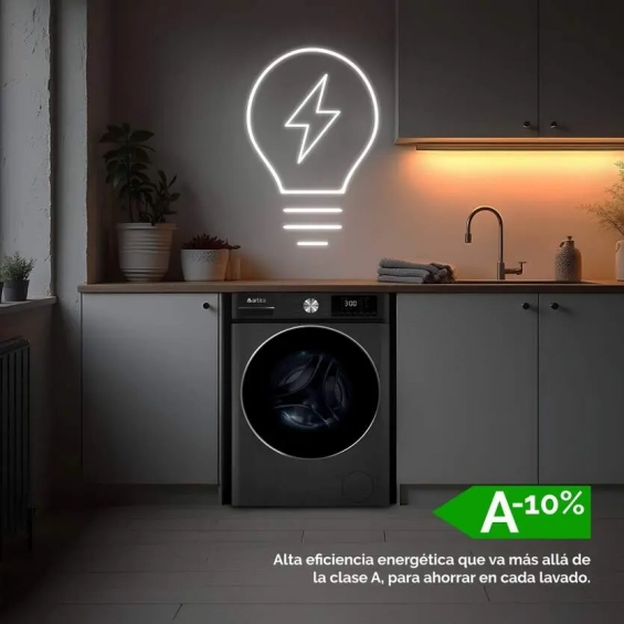 Lavadora Artica AQUAPLUS8AI, 8kg, 1400rpm, clase A-10%, 42 kWh/100 ciclos, 76dB, 15 programas, Vapor,  Inverter, display, luz tambor, gris grafito - imagen 7