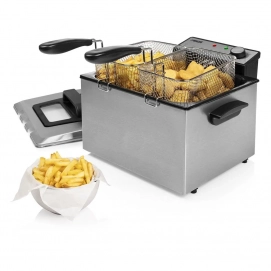 Freidora de aceite Princess 185000, 5 litros, 3 cestas, 3270W, hasta 190ºC, con ventana, inox