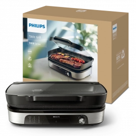 Asadora plancha parrilla Philips HD6212/90, 47.3 x 36.3 cm, con tapa cristal, 2400W, negro