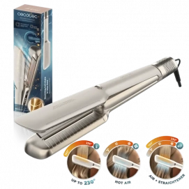 Plancha de pelo con aire Cecotec Air Lisse Champagne, tecnología iónica, Keratina, aceite argán, 3 modos, motor BLDC, ref. 100989, champagne