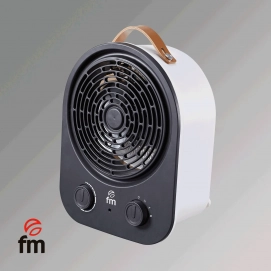 Calefactor de aire FM TH-22, 2 potencias, 2000W, termostato regulable, silencioso, blanco y negro