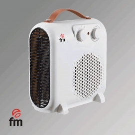 Calefactor de aire FM DUAL2000, 2 potencias, 2000W, uso vertical y horizontal, termostato regulable, muy silencioso, blanco