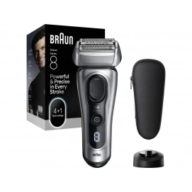 Afeitadora eléctrica Braun 8617S, Series 8, 3 modos, 4 +1 hojas flexibles, hasta 60 min, Wet & Dry, cabezal 40º, gris