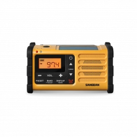 Radio de emergencia Sangean MMR-88, con manivela, carga solar, recargable, FM/AM, USB-C, linterna, amarillo y negro
