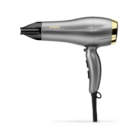Secador de pelo Babyliss 5513TE Gold Titanium Iónico, motor DC, 2300W, 2 velocidades, 3 temperaturas, con difusor, gris y dorado