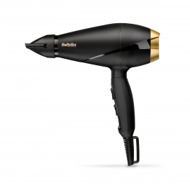 Secador de pelo Babyliss 6704E Power Pro 2000, 2000W, motor AC profesional, 2 velocidades, 2 temperaturas, flujo aire 100 km/h, negro y dorado