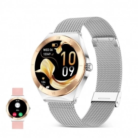 Reloj Smartwatch Ksix Lya BXSW29P, pantalla 1.19 pulgadas Amoled, 2 correas, modo deporte, modo salud, rosa y plata