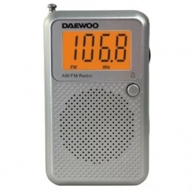 Transistor radio portátil Daewoo DW1115, FM/AM, altavoz incorporado, antena telescópica, sintonizador analógico, plata
