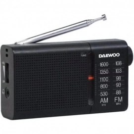 Transistor radio portátil Daewoo DW1119, FM/AM, altavoz incorporado, antena telescópica, a pilas, negro