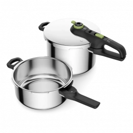 Set de 2 ollas a presión Tefal Secure Trendy P25843, 4 litros, 6 litros, cocción rápida, 2 programas, Inducción, acero inox