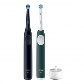 Pack de 2 cepillos eléctricos dentales Oral-B iO Series 2 Duo, cepillo de dientes eléctrico, 3 modos, 2 cabezales, negro y verde