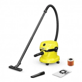 Aspirador sin bolsa Karcher WD 2 Plus V-12/6/18/C, 1000W, para sólidos y líquidos, capacidad 12 litros, 74dB, accesorios, amarillo
