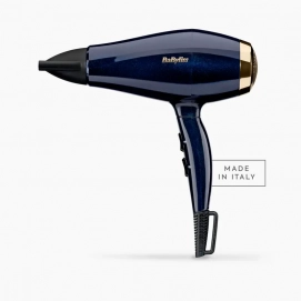Secador de pelo Babyliss Black Onix 5911E, 2000W, 2 velocidades, 3 temperaturas, azul y dorado