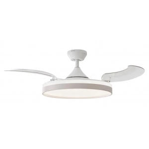 Ventilador de techo retráctil Taurus Polar Hide & Go, 107 cm, 30W, motor DC, luz LED 36W, 3 aspas, 6 velocidades, temporizador, blanco