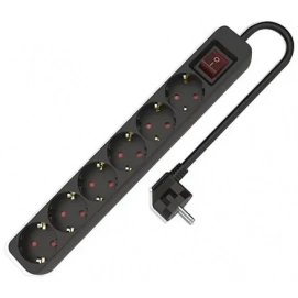 Regleta TM Electron TMUAD506SBK, 6 tomas, con interruptor, 1.5 m, negro
