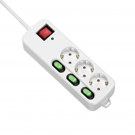 Regleta TM Electron TMUAD553, 3 tomas, con interruptor, 1.5 m, blanco