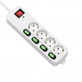 Regleta TM Electron TMUAD554, 4 tomas, con interruptor, 1.5 m, blanco