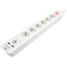 Regleta TM Electron TMUAD306, 6 tomas, con interruptor, 2 USB-A, 1.5 m, blanco