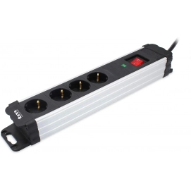 Regleta TM Electron TMUAD404, 4 tomas, con interruptor, 1.5 m, aluminio