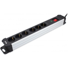 Regleta TM Electron TMUAD406, 6 tomas, con interruptor, 1.5 m, aluminio