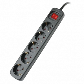 Regleta Silver Electronics Protek Classic 5, 5 tomas, con interruptor, 1.5 m, negro