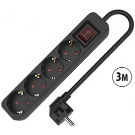 Regleta TM Electron TMUAD534SBK, 4 tomas, con interruptor, 3 metros, negro