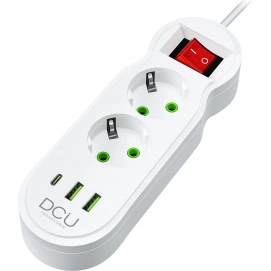 Regleta DCU 37400102, 2 tomas, con interruptor, 2 USB-A, 1 USB-C, 2 metros, blanco