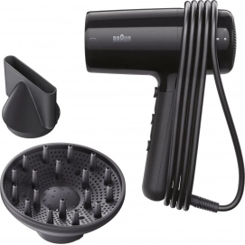 Secador de pelo Braun HD2.2 BRHD225E, 2200W, 3 temperaturas, 2 velocidades, boquilla concentrador, difusor, negro