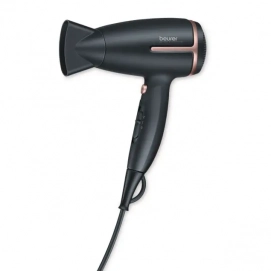 Secador de pelo de viaje Beurer HC-25-LE, plegable, 2 temperaturas, 2 velocidades, 1600W, negro y rosa