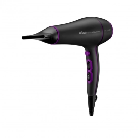 Secador de pelo Ufesa Sunset, 2200W, motor AC, 3 temperaturas, 2 velocidades, difusor, negro y morado