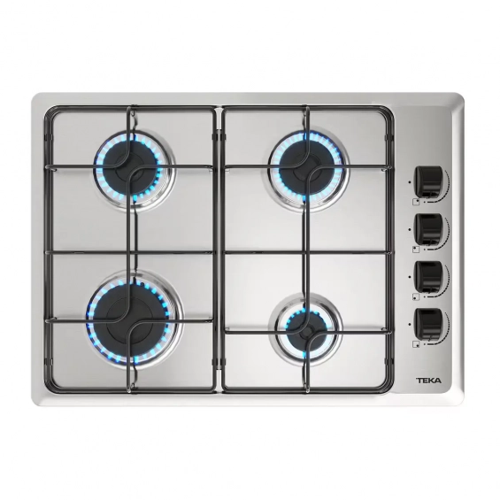Placa de gas natural Teka HLX 540 KL, 4 fuegos, 60 x 43.5 cm, mandos laterales, termopar seguridad, 7500W, acero inox