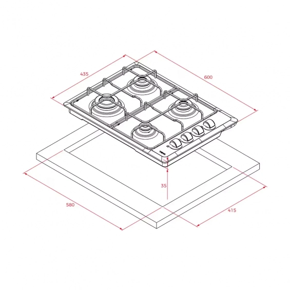 Placa de gas natural Teka HLX 540 KL, 4 fuegos, 60 x 43.5 cm, mandos laterales, termopar seguridad, 7500W, acero inox - imagen 9