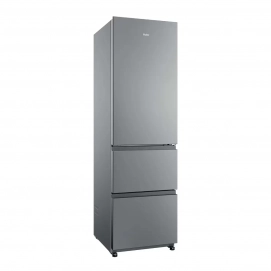 Frigorífico combi Haier HTR3518DNMX, 185 x 54.5 x 62.2 cm, No Frost, clase E, 245 kWh/año, 35dB, 303 litros, 3 puertas, reversible, inox