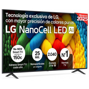 Televisión NanoCell Direct-LED LG 75NANO80A6B, 75 pulgadas, 4K Ultra HD, Smart TV, HDR10+ Pro, clase F, negro
