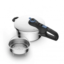 Olla a presión rápida Tefal P2580402 Secure Trendy, 4 litros, 22 cm, incluye cesta vapor, apta todo tipo de fuegos, acero inox