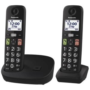Teléfono inalámbrico digital Dect Panasonic KX-TGU112EXB, Duo, 1.8 pulgadas, llamada favorita, bloqueo llamadas, negro