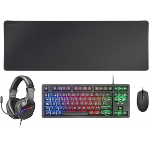 Pack teclado, ratón, auriculares y alfombrilla Mars Gaming MCPRGB3ES, 4 en 1, teclado RGB, ratón Flow 3200DPi, auriculares Over-Ear, alfombrilla XXL, negro