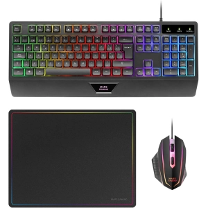 Pack teclado, ratón y alfombrilla Mars Gaming MCP124ES, 3 en 1, teclado H-Mech LED RGB, ratón RGB 3200DPi, alfombrilla Nanotextil 36 x 26 cm, negro
