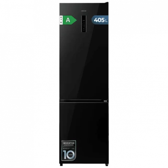 Frigorífico combi Cecotec 405 WL Elite Black Glass A, 200 x 59.5 x 66 cm, Total No Frost, clase A, 33 dB, 405 litros, Fresh Flex, cristal negro