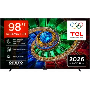 Televisor RGB-Mini LED TCL 98RM7L 98 pulgadas, 4K, 144 Hz, Google TV, audio ONKYO 2.1, negro