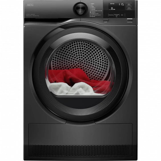 Secadora con bomba de calor AEG TO7G8ABOBR, 8 kg, clase C, 102 kWh/100 ciclos, 66 dB, SensiDry, SpeedDry, Dark Silver