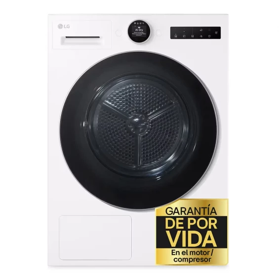 Secadora con bomba de calor LG RHX7010TLB, 10 kg, clase C, 108 kWh/100 ciclos, 62 dB, Dual Inverter, Wi-Fi ThinQ, blanco